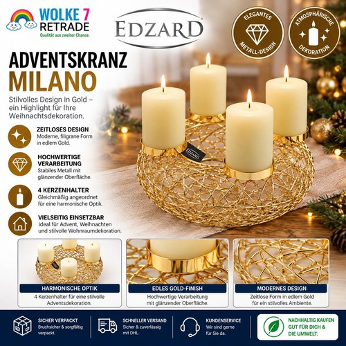 Adventskranz gold cm - adventskranz, Ø