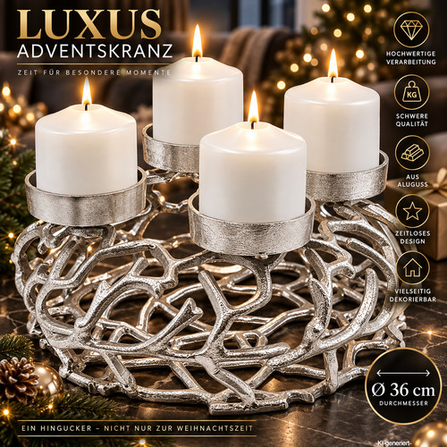 Adventskranz ø36cm silber - Ø36cm,